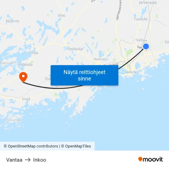 Vantaa to Inkoo map