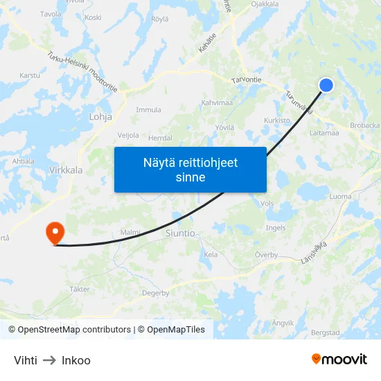 Vihti to Inkoo map