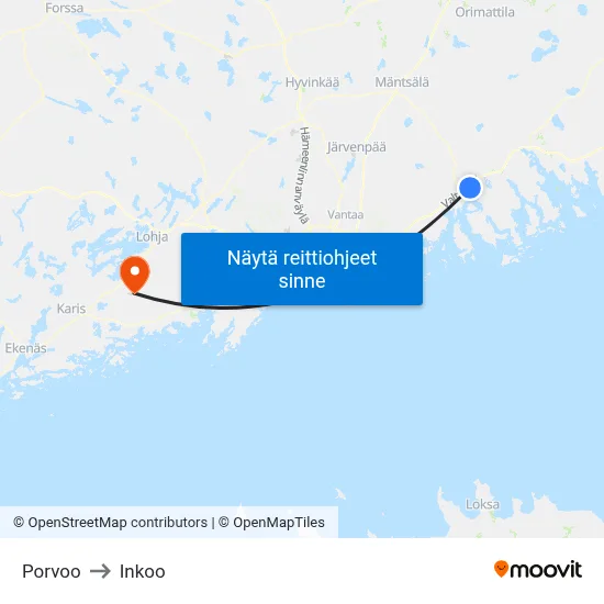 Porvoo to Inkoo map
