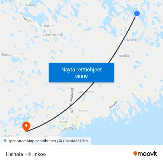 Heinola to Inkoo map