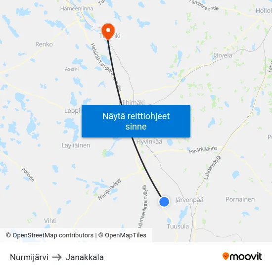 Nurmijärvi to Janakkala map