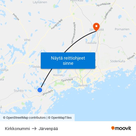 Kirkkonummi to Järvenpää map