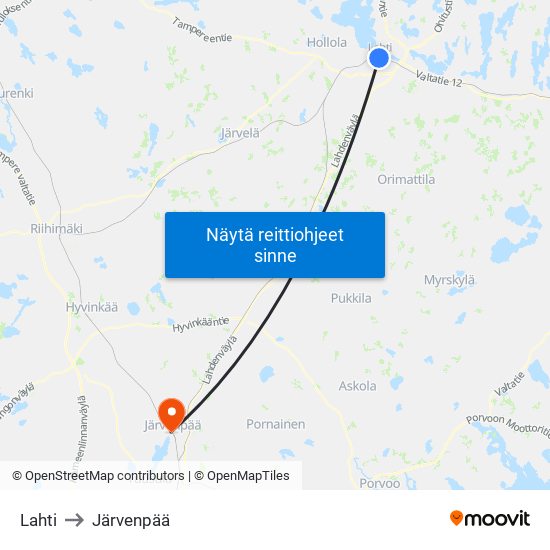 Lahti to Järvenpää map
