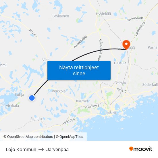 Lojo Kommun to Järvenpää map