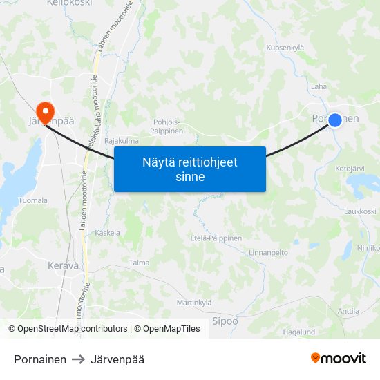 Pornainen to Järvenpää map