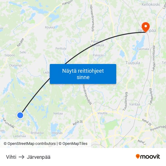 Vihti to Järvenpää map