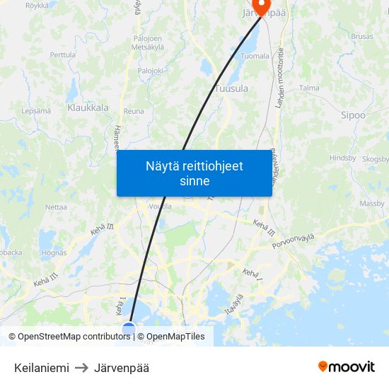 Keilaniemi to Järvenpää map