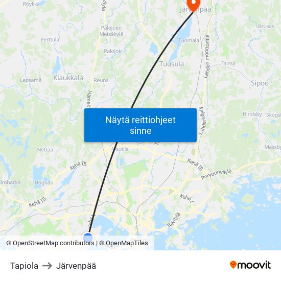 Tapiola to Järvenpää map