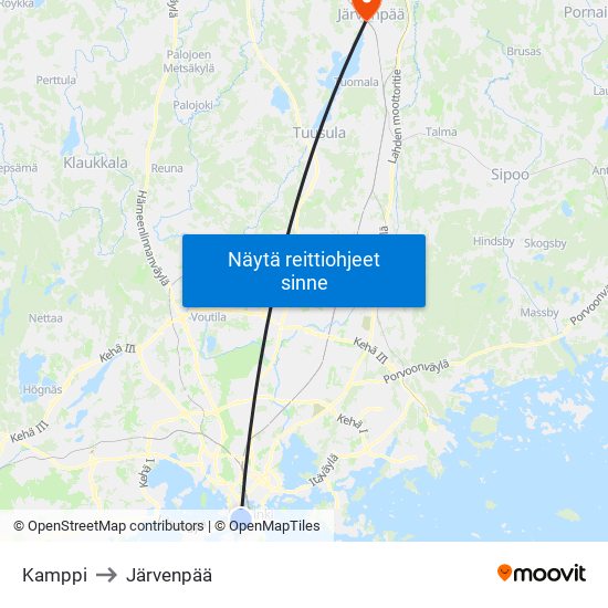 Kamppi to Järvenpää map