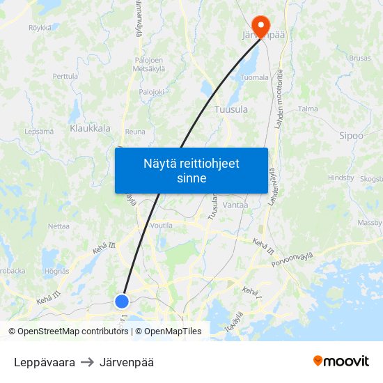 Leppävaara to Järvenpää map