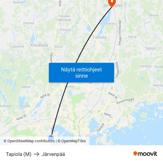 Tapiola (M) to Järvenpää map