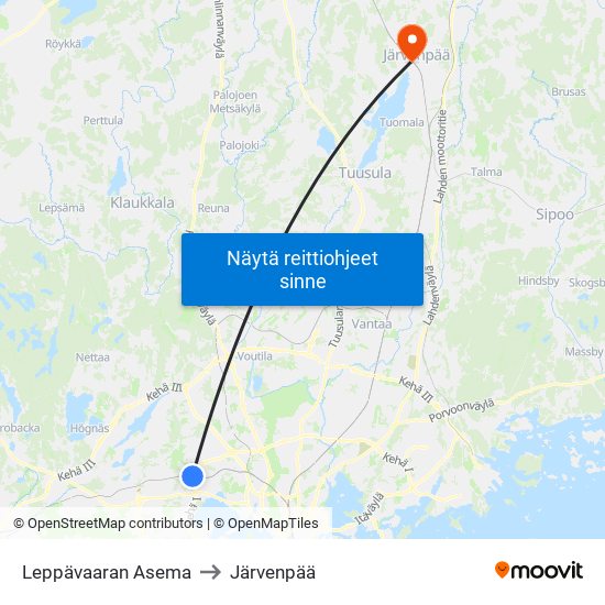 Leppävaaran Asema to Järvenpää map