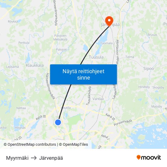 Myyrmäki to Järvenpää map