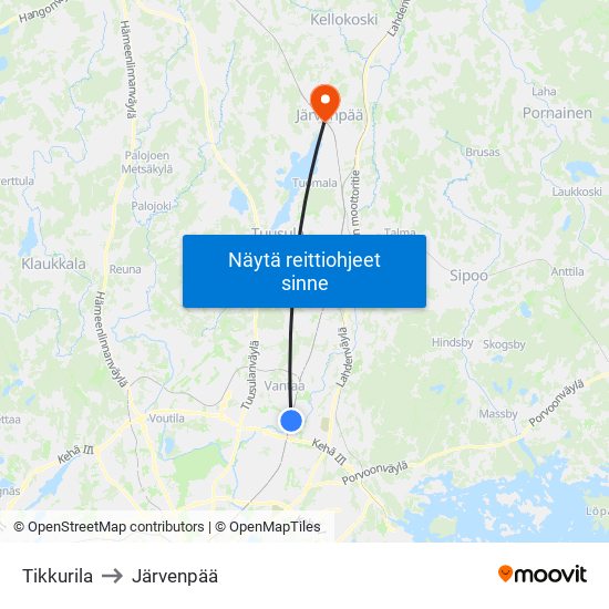 Tikkurila to Järvenpää map