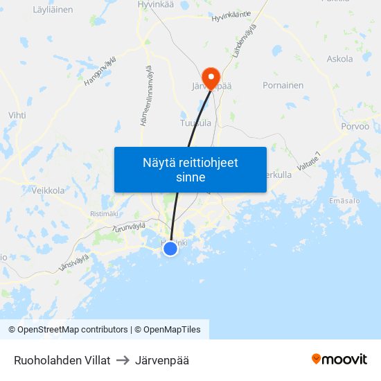 Ruoholahden Villat to Järvenpää map