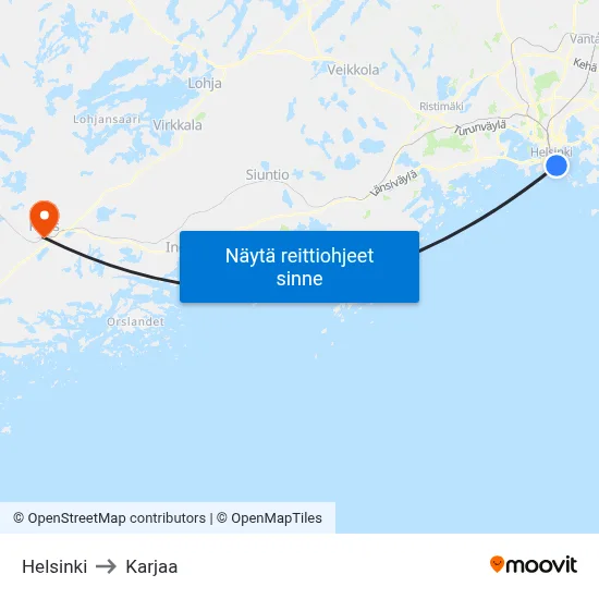 Helsinki to Karjaa map