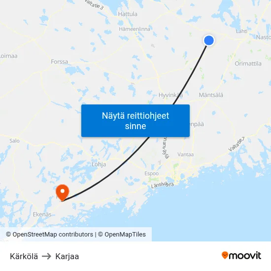 Kärkölä to Karjaa map