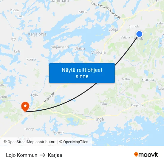 Lojo Kommun to Karjaa map