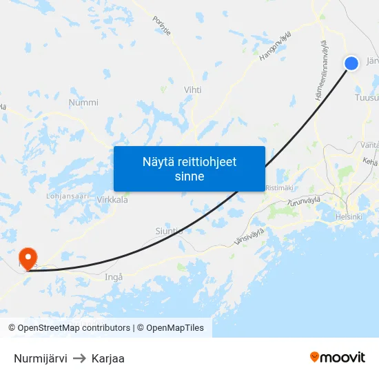 Nurmijärvi to Karjaa map