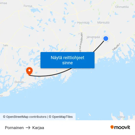 Pornainen to Karjaa map