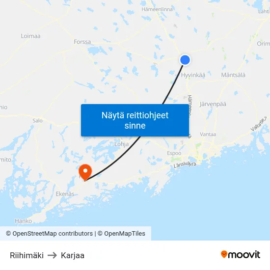 Riihimäki to Karjaa map