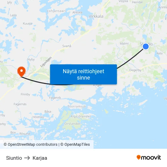 Siuntio to Karjaa map