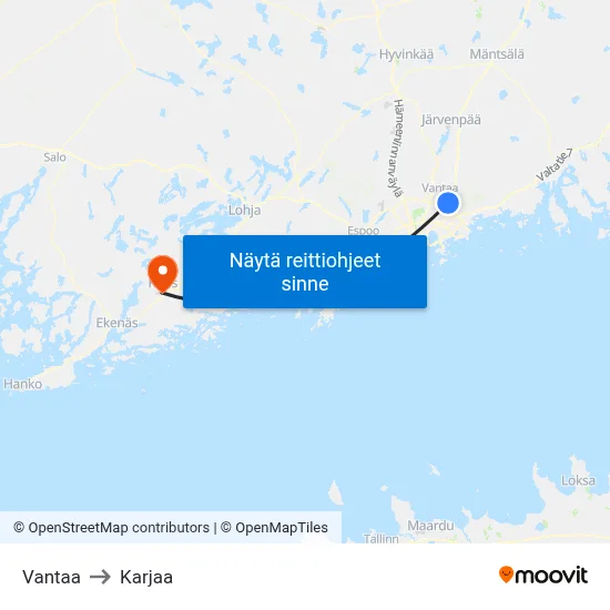 Vantaa to Karjaa map