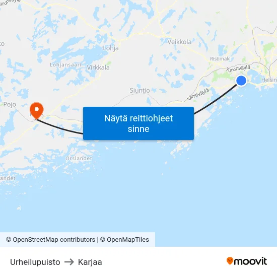 Urheilupuisto to Karjaa map