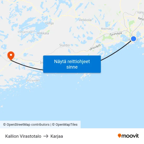 Kallion Virastotalo to Karjaa map