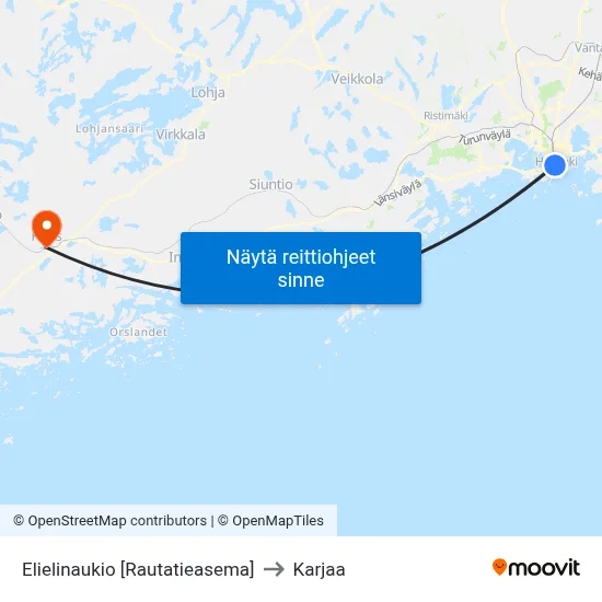 Elielinaukio [Rautatieasema] to Karjaa map