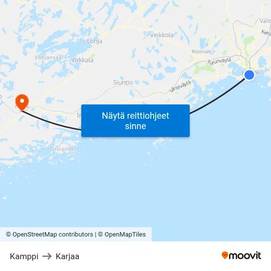 Kamppi to Karjaa map