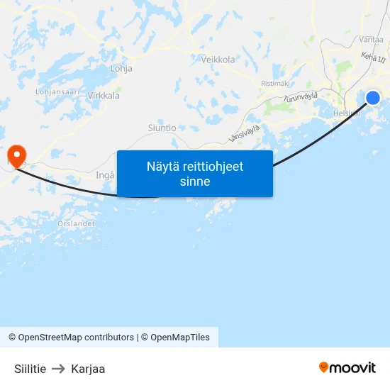 Siilitie to Karjaa map