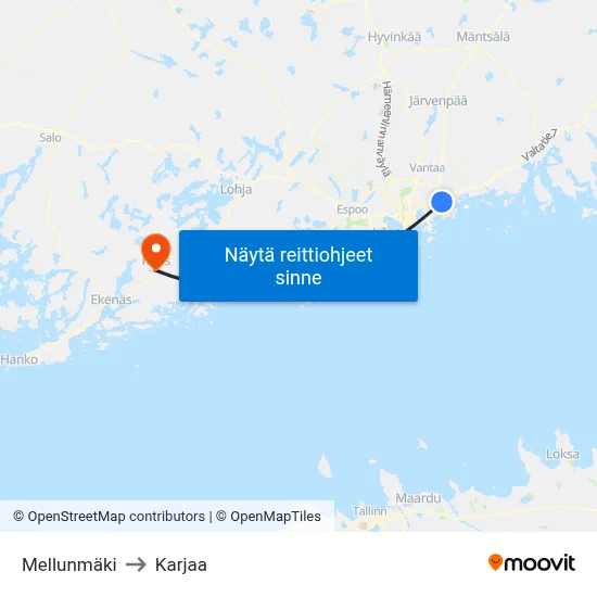 Mellunmäki to Karjaa map