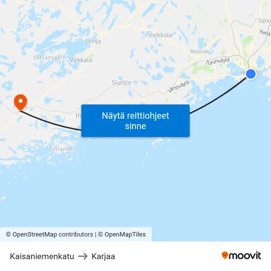 Kaisaniemenkatu to Karjaa map