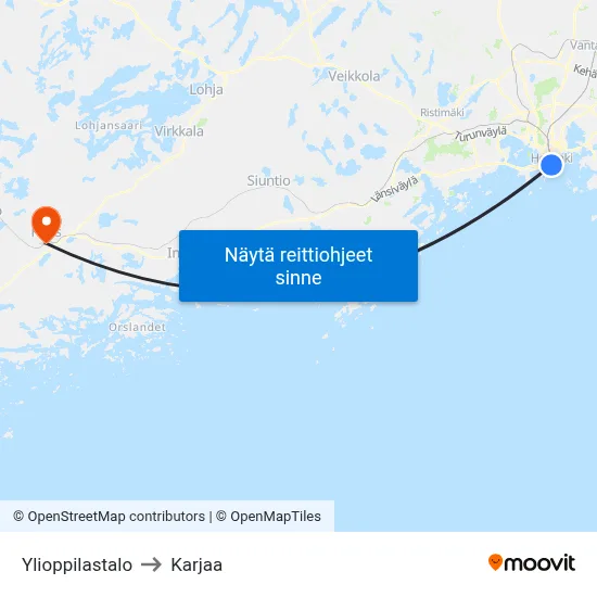 Ylioppilastalo to Karjaa map