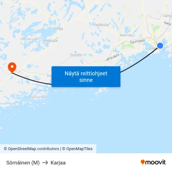 Sörnäinen (M) to Karjaa map