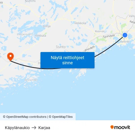 Käpylänaukio to Karjaa map