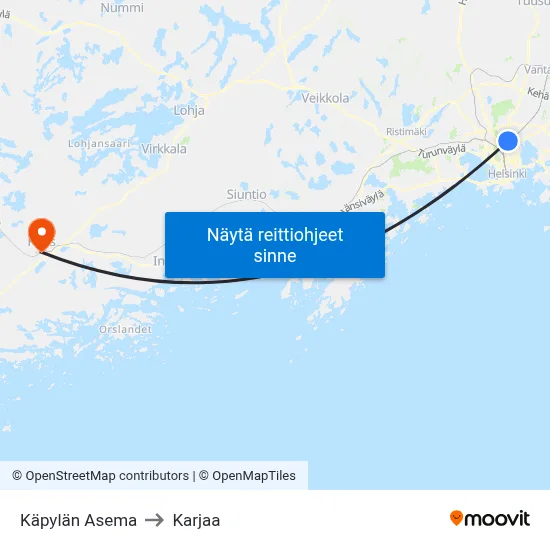 Käpylän Asema to Karjaa map