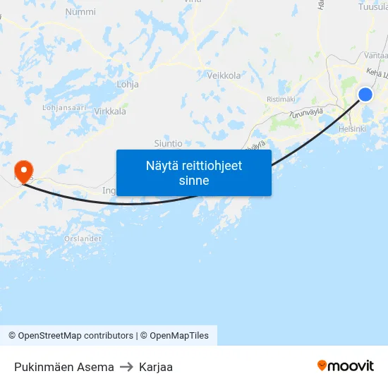 Pukinmäen Asema to Karjaa map