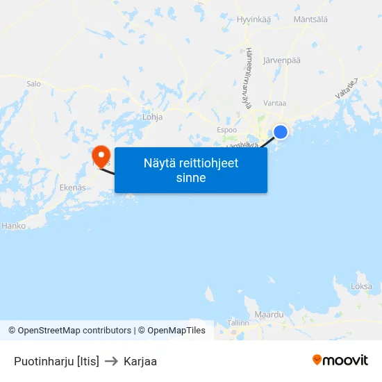 Puotinharju [Itis] to Karjaa map