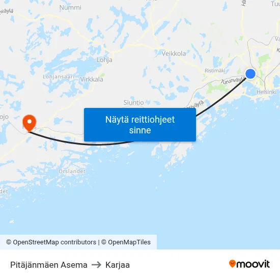 Pitäjänmäen Asema to Karjaa map