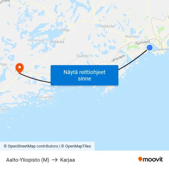 Aalto-Yliopisto (M) to Karjaa map