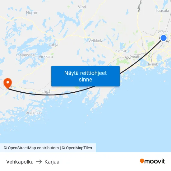 Vehkapolku to Karjaa map