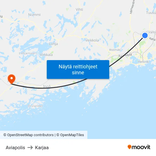 Aviapolis to Karjaa map