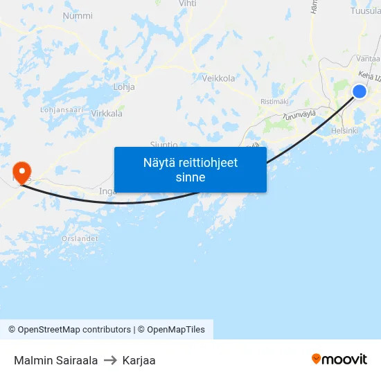 Malmin Sairaala to Karjaa map