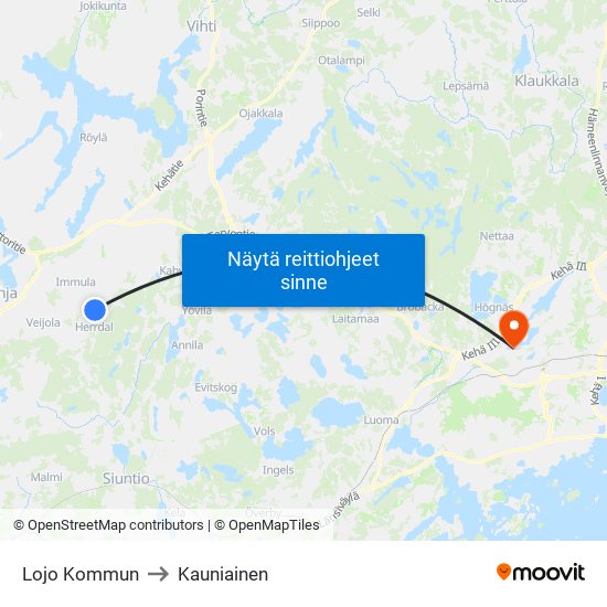 Lojo Kommun to Kauniainen map