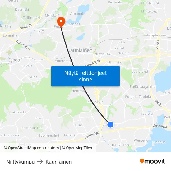 Niittykumpu to Kauniainen map