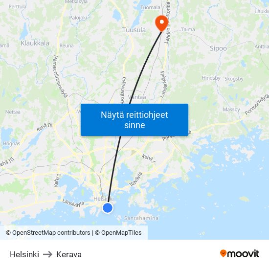 Helsinki to Kerava map