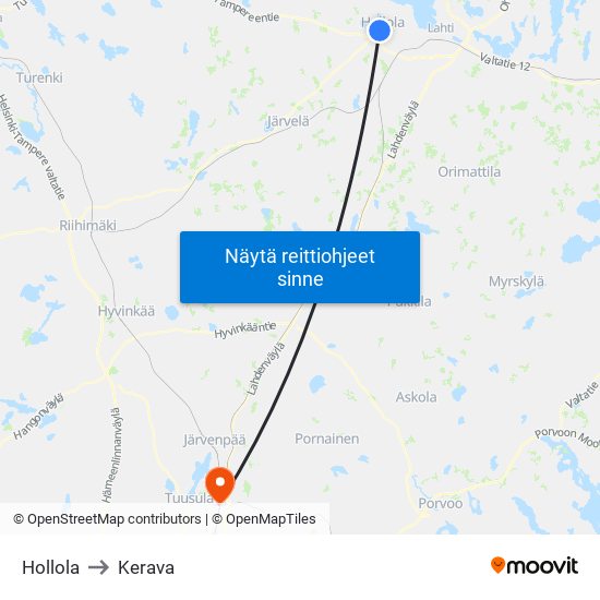 Hollola to Kerava map