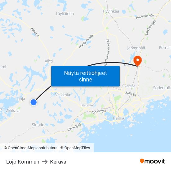 Lojo Kommun to Kerava map